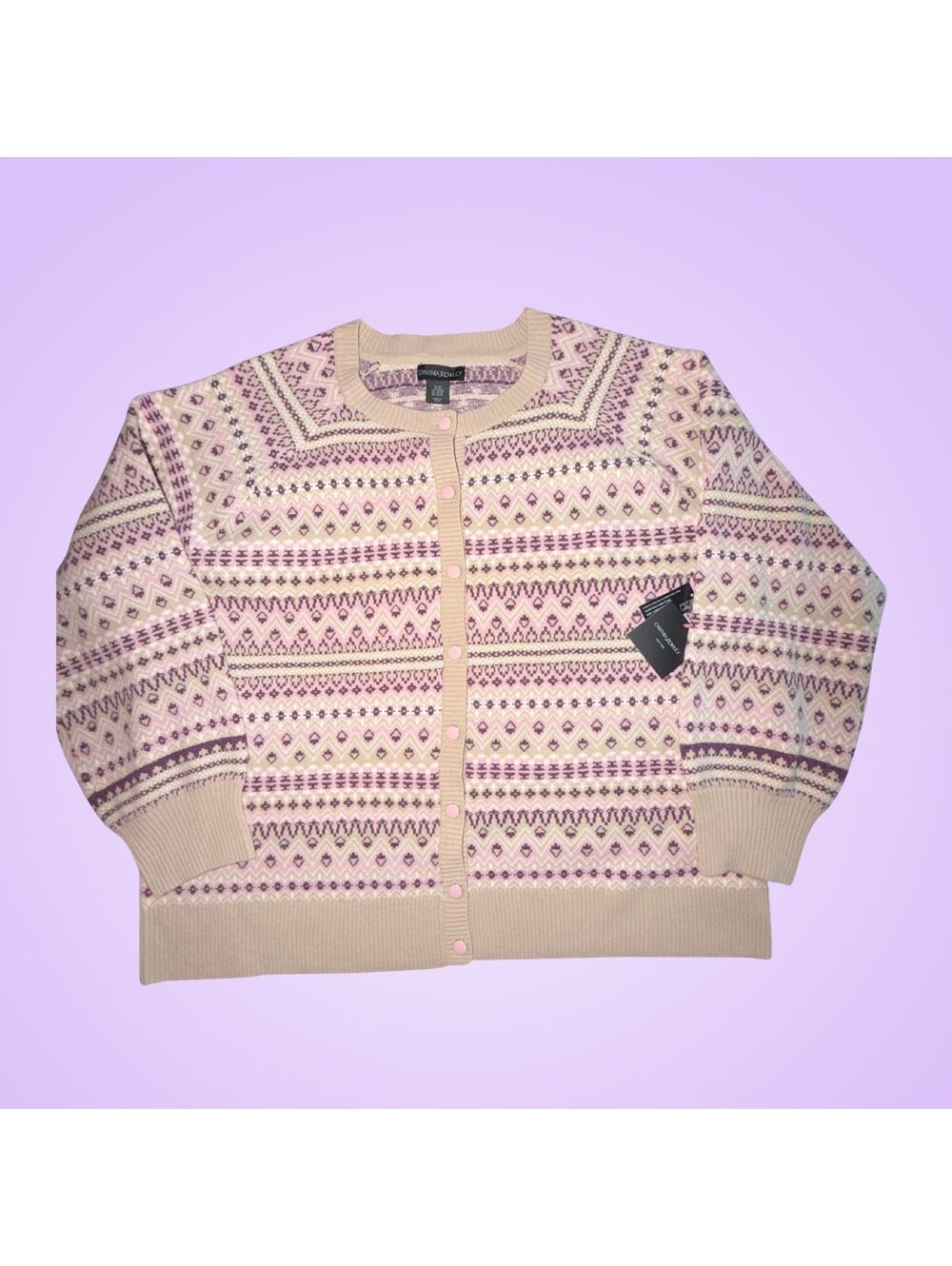 Women’s New Plus Size 3X Cynthia Rowley Fair Isle Cardigan Sweater
